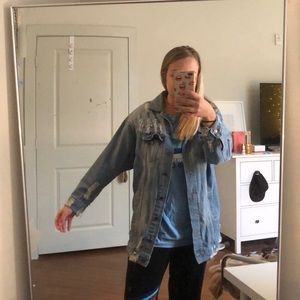 Oversized distressed denim jacket